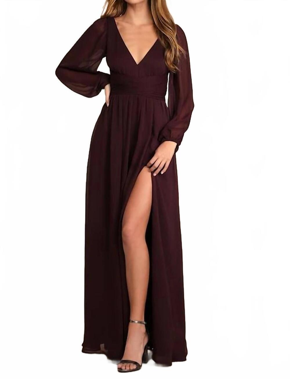 NEW LULUS enchant my love v-neck long sleeve maxi dress in dark purple